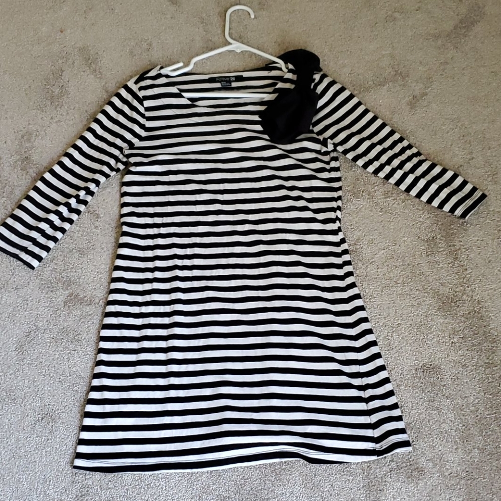 Black and white striped dress with bow